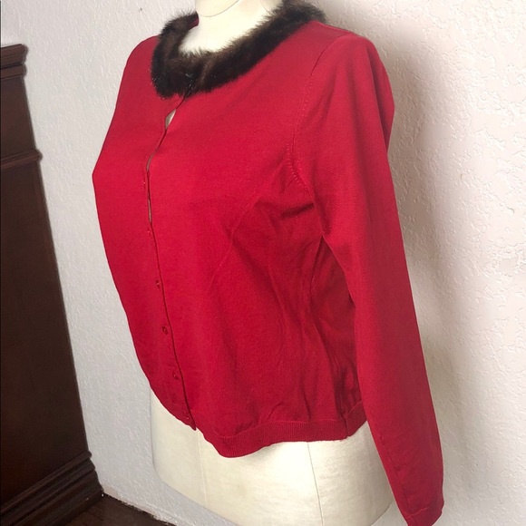 SILX RED CARDIGAN SWEATER WITH FUR COLLAR - Picture 4 of 5